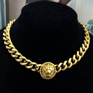 VTG Anne Klein Lion Necklace Runway Cuban curb chain designer Couture statement
